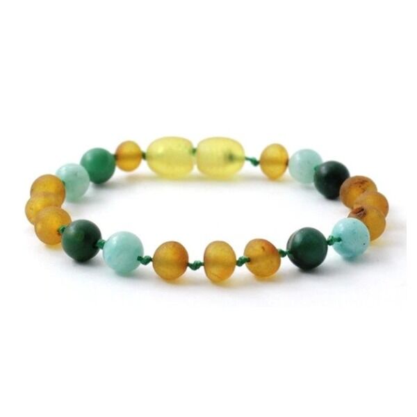 Amber Bracelet RAW Honey, Amazonite & African Jade | Baby 14cm