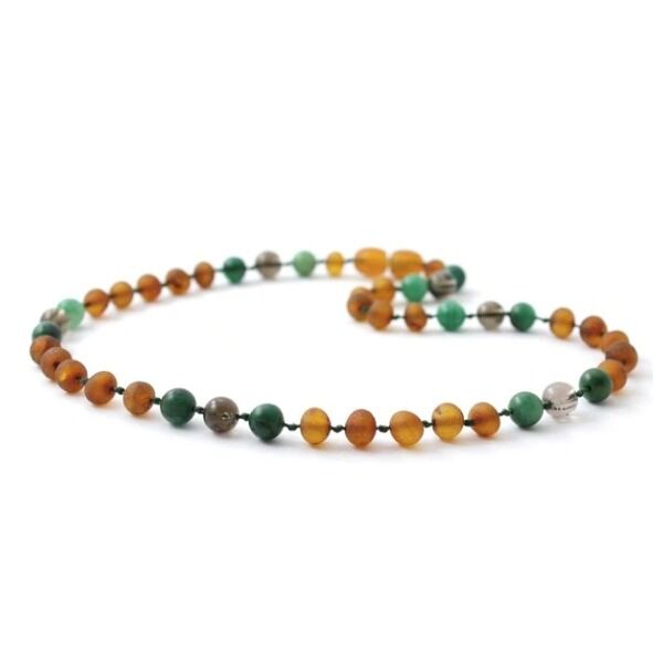 Amber NECKLACE Baby RAW Cognac, African Jade & Smokey Quartz | 32cm