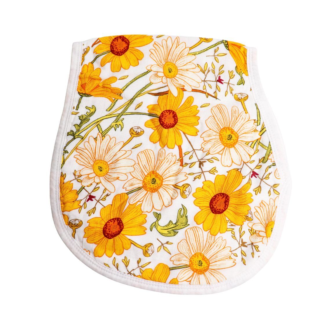 Burp Cloth Bib Organic Bamboo Cotton - Daisy yellow sunflower